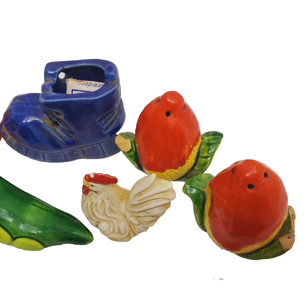 Vintage Vegetable Fruit Salt & Pepper Shakers Made in Japan Set Of 8 Cork Bottom